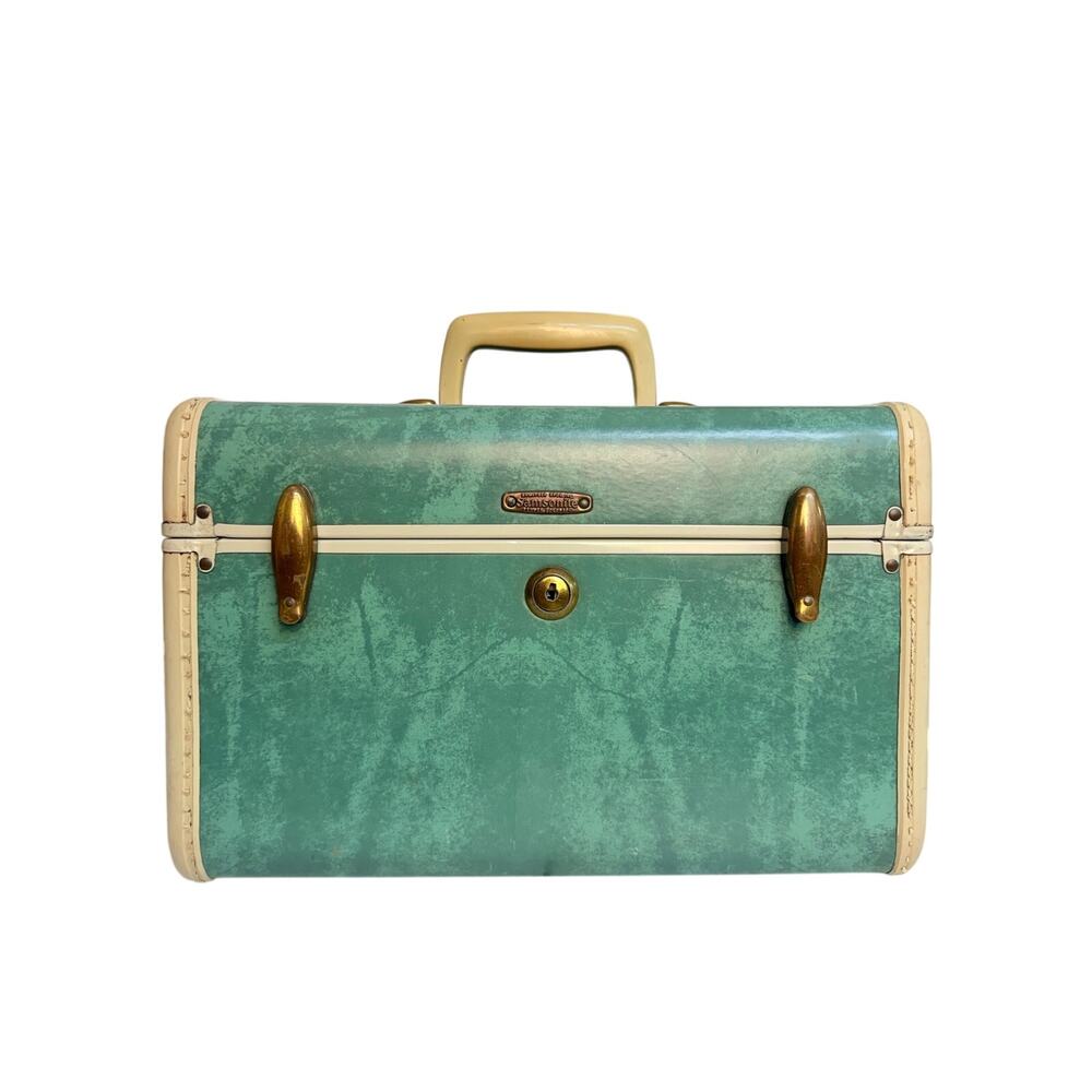 Vintage Samsonite Aqua Blue Train Case Hard Shell Vanity Luggage Retro Mid Cent